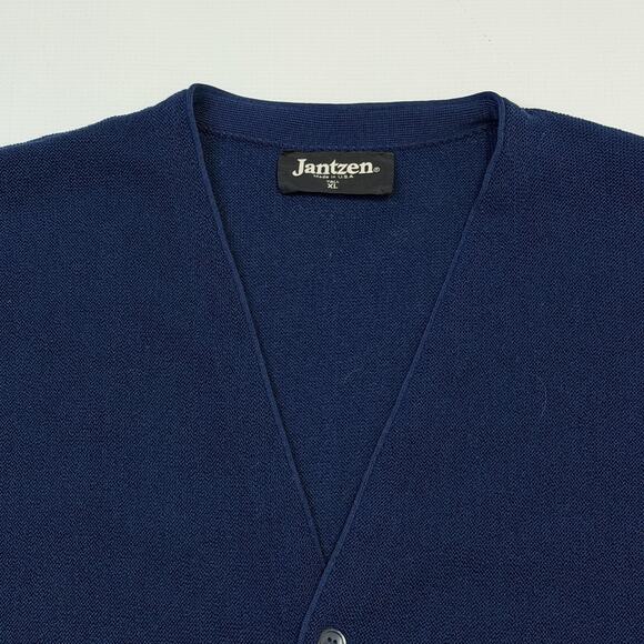 Jantzen Cardigan Sweater Mens Tall XL Blue V Neck Knit Grandpa Dad Cobain USA - Picture 2 of 9